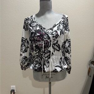 White House Black Market Black and White Floral Blouse